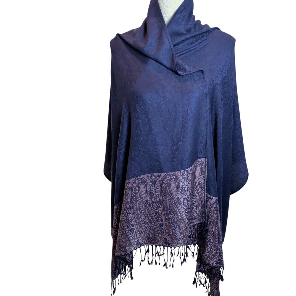 Pashmina Women's Blue 100% Cashmere Paisley Scarf Shawl Fringe Soft Elegant